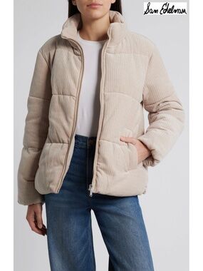 SAM EDELMAN NWT QUILTED CORDUROY CHENILLE OATMEAL BEIGE PUFFER JACKET. SIZE M